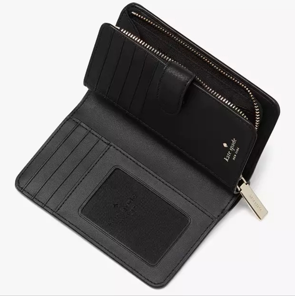Kate Spade Leila Medium Compact Bifold Wallet - WLR00394 - Black Pebbled - NWT - Picture 2 of 6